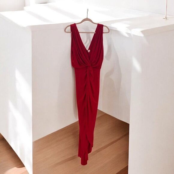 MISA Los Angeles Leza Cross Over Sleeveless Tulip Maxi Dress in Red Size Small - Picture 2 of 11